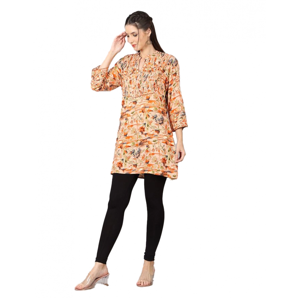 53510466370_dd5b9b17ce_o_d-1000x1000-1.webp Generic Women's Casual 3/4 Sleeve Viscose Rayon Printed Kurti (Orange) - Image 1