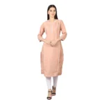 Generic Women's Casual 3/4 Sleeve Silk Blend Printed Kurti (Orange)