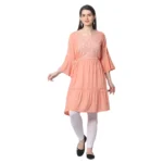 Generic Women's Casual 3/4 Sleeve Viscose Rayon Printed Kurti (Orange)