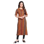 Generic Women's Casual 3/4 Sleeve Viscose Rayon Strip Kurti (Multicolor)