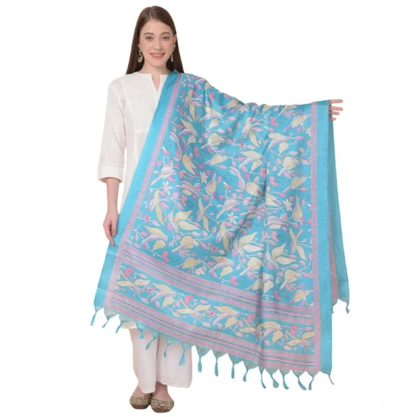 Turquoise Art Silk Printed Dupatta for Women