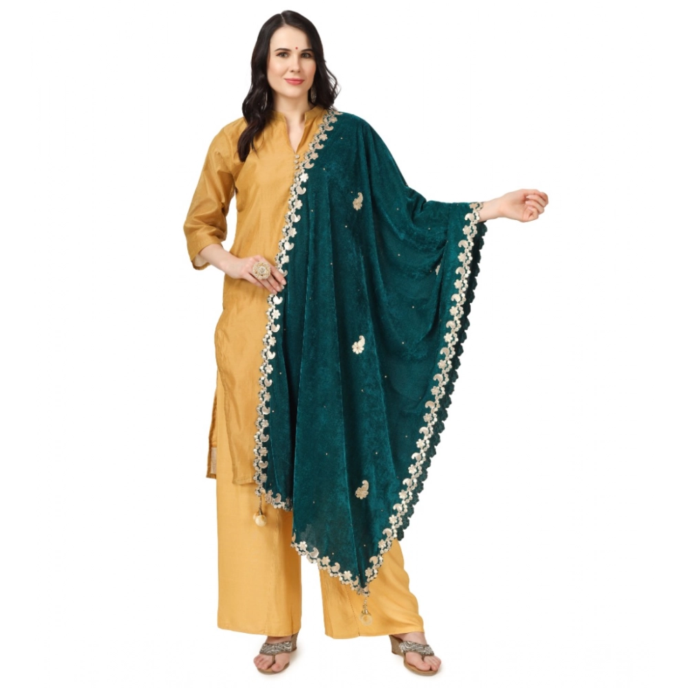 Dark Green Velvet Gotta Patti Dupatta for Women