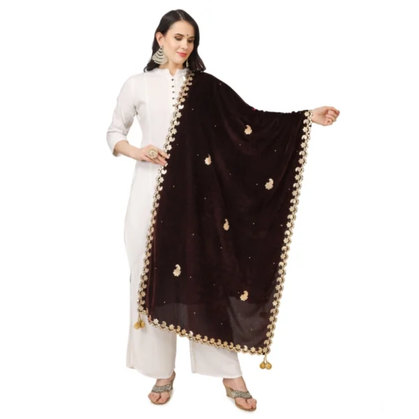 Brown Velvet Gotta Patti Dupatta for Women