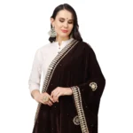 Generic Women's Velvet Gotta Patti Dupatta (Brown, Length: 2.25 to 2.50 Mtr) - Image 4