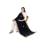 Generic Women's Velvet Gotta Patti Dupatta (Blue, Length: 2.25 to 2.50 Mtr) - Image 2
