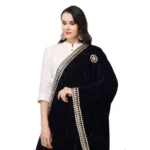 Generic Women's Velvet Gotta Patti Dupatta (Blue, Length: 2.25 to 2.50 Mtr) - Image 4