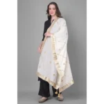 Generic Women's Velvet Gotta Patti Dupatta (White, Length: 2.25 to 2.50 Mtr) - Image 4