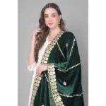 Generic Women's Velvet Gotta Patti Dupatta (Green, Length: 2.25 to 2.50 Mtr) - Image 3