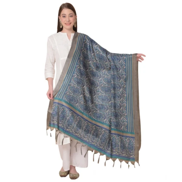 Blue Art Silk Printed Dupatta for Women