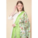 Generic Women's Art Silk Printed Dupatta (Light Green, Length: 2.25 to 2.50 Mtr) - Image 2