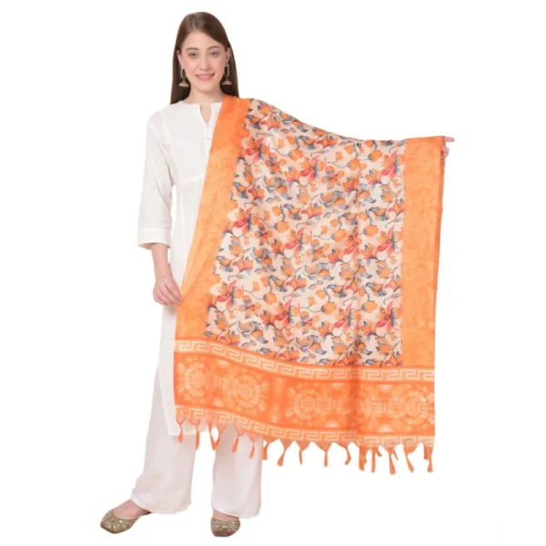 Orange Art Silk Printed Dupatta for Women