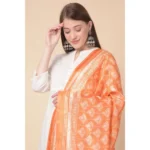 Generic Women's Art Silk Printed Dupatta (Orange, Length: 2.25 to 2.50 Mtr) - Image 2