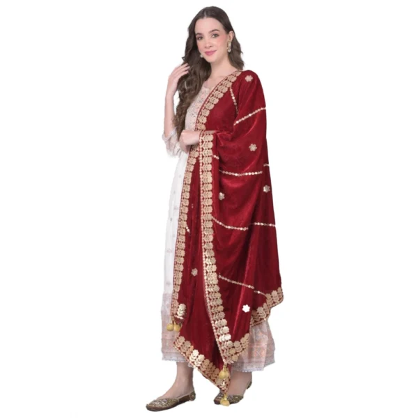 Maroon Velvet Gotta Patti Dupatta for Women
