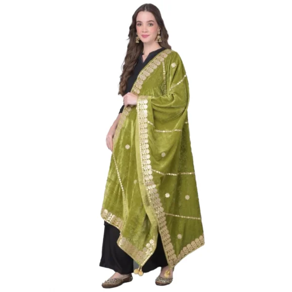 Olive Velvet Gotta Patti Dupatta for Women