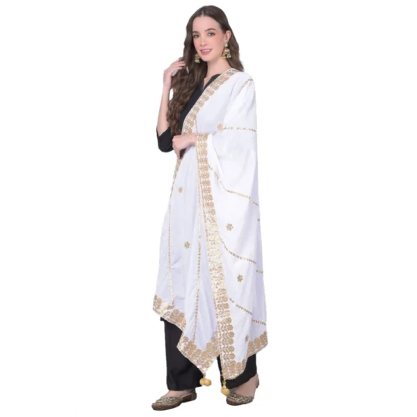 Off White Velvet Gotta Patti Dupatta for Women