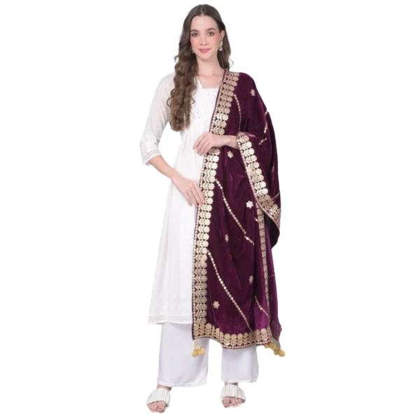 Wine Velvet Gotta Patti Dupatta for Women