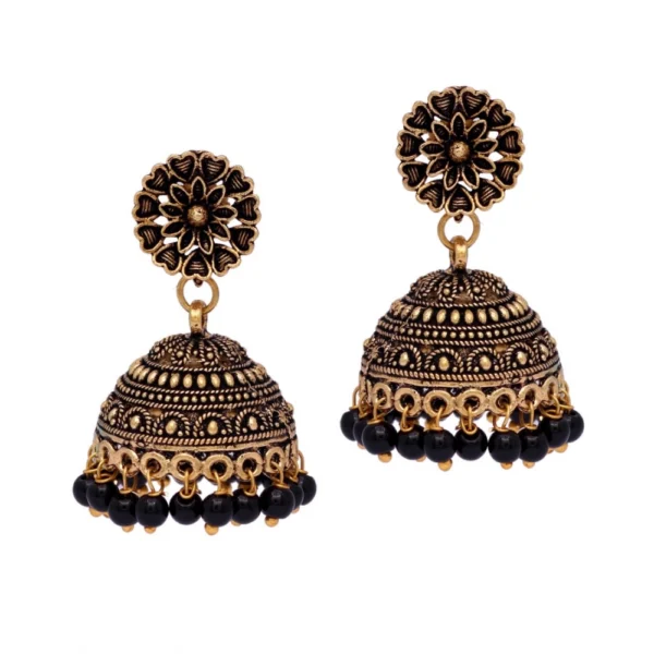 Gold Oxidised Jhumki Earrings
