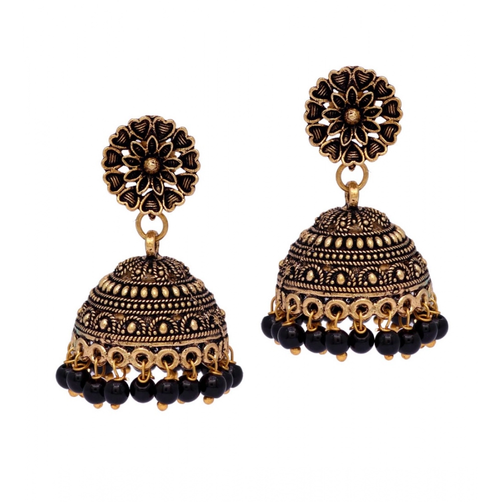 Gold Oxidised Jhumki Earrings