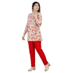 Generic Women's Casual 3/4 Sleeve Printed Rayon Co-Ord Set (Beige)