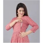 Generic Women's Casual 3/4 Sleeve Printed Viscose Maternity Feeding Kurti (Pink) - Image 3