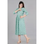Generic Women's Casual 3/4 Sleeve Printed Viscose Maternity Feeding Kurti (Green) - Image 4