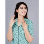 Generic Women's Casual Half Sleeve Printed Viscose Rayon Shirt With Pyjama Pant Night Suit Set (Green) - Image 3