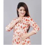 Generic Women's Casual 3/4 Sleeve Printed Viscose Maternity Feeding Kurti (Beige) - Image 4