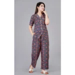 Generic Women's Casual Half Sleeve Printed Viscose Rayon Shirt With Pyjama Pant Night Suit Set (Blue) - Image 3