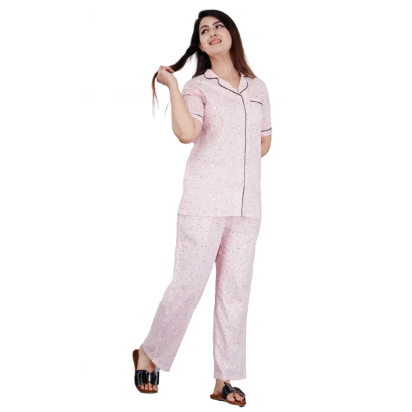 Pink Printed Viscose Rayon Women's Night Suit Set