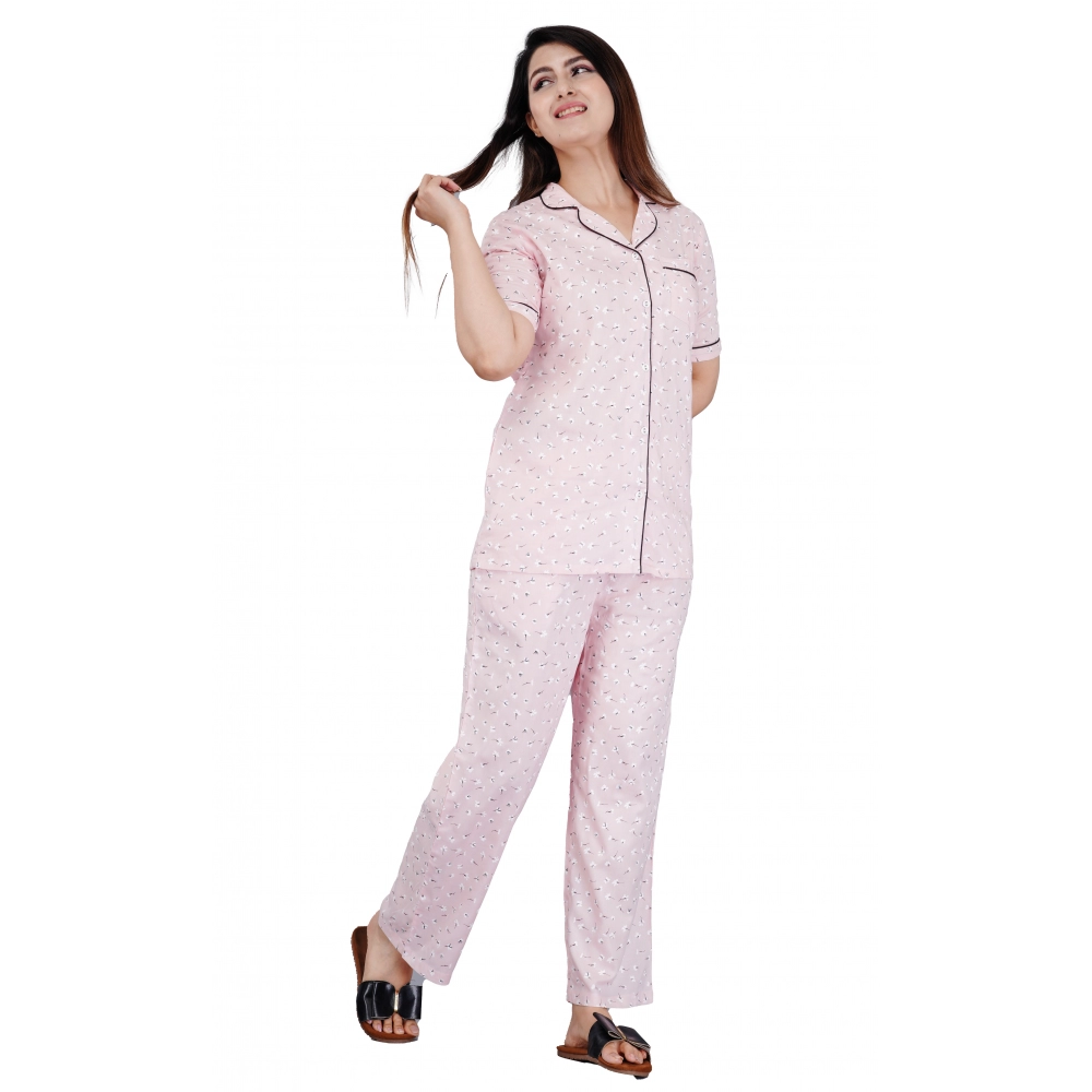 Pink Printed Viscose Rayon Women's Night Suit Set