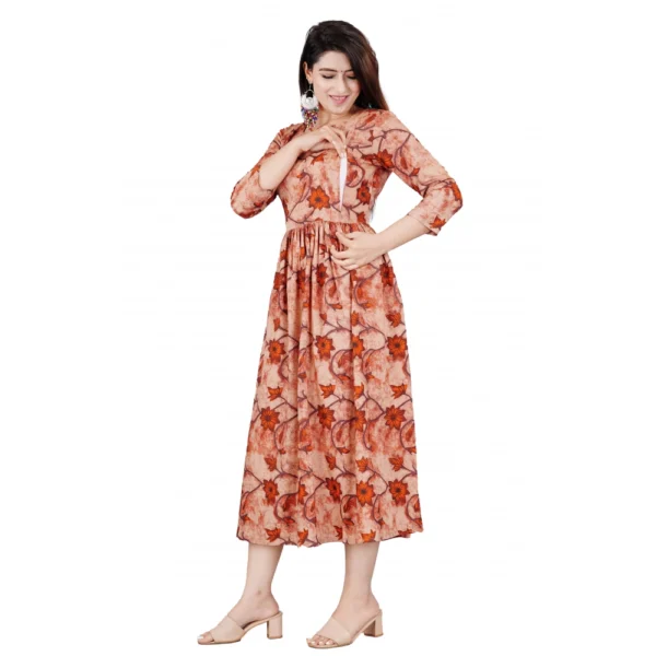 Brown Viscose Maternity Feeding Kurti with Floral Print for Women