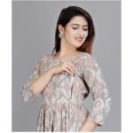 Generic Women's Casual 3/4 Sleeve Printed Viscose Maternity Feeding Kurti (Grey) - Image 4