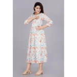 Generic Women's Casual 3/4 Sleeve Printed Viscose Maternity Feeding Kurti (White) - Image 3