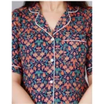 Generic Women's Casual Half Sleeve Printed Viscose Rayon Shirt With Pyjama Pant Night Suit Set (Blue) - Image 2