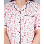 Generic Women's Casual Half Sleeve Printed Viscose Rayon Shirt With Pyjama Pant Night Suit Set (Baby Pink) - Image 4