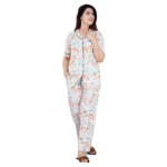 White Printed Viscose Rayon Women's Night Suit Set