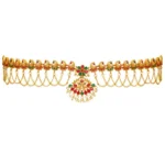 Generic Women's Maroon & Green Color Glass Stone Kamarband Adjustable Chain