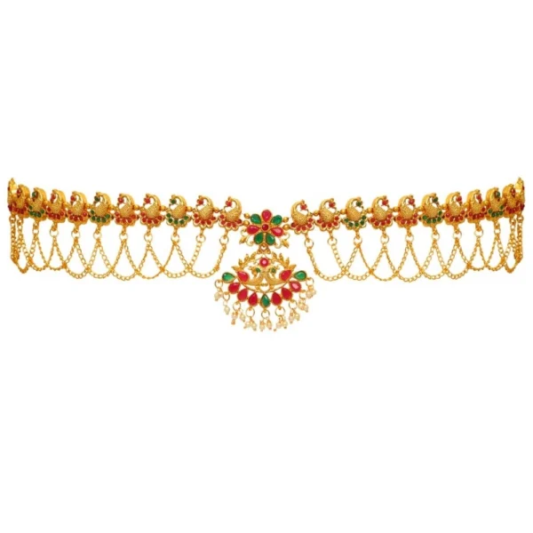 Generic Women's Maroon & Green Color Glass Stone Kamarband Adjustable Chain