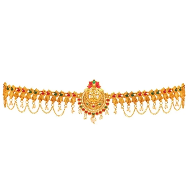 Generic Women's Maroon & Green Color Glass Stone Kamarband Adjustable Chain