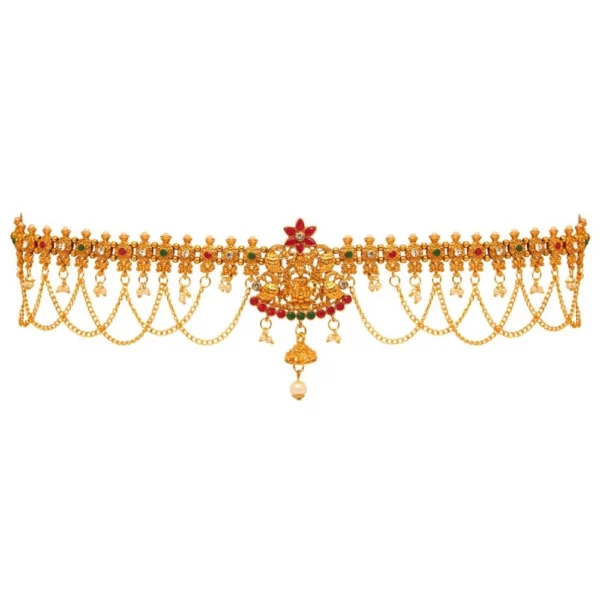 Generic Women's Maroon & Green Color Glass Stone Kamarband Adjustable Chain