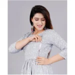 Generic Women's Casual 3/4 Sleeve Printed Viscose Maternity Feeding Kurti (Grey) - Image 2