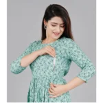 Generic Women's Casual 3/4 Sleeve Printed Viscose Maternity Feeding Kurti (Green) - Image 3