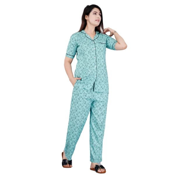Green Printed Viscose Rayon Women's Night Suit Set