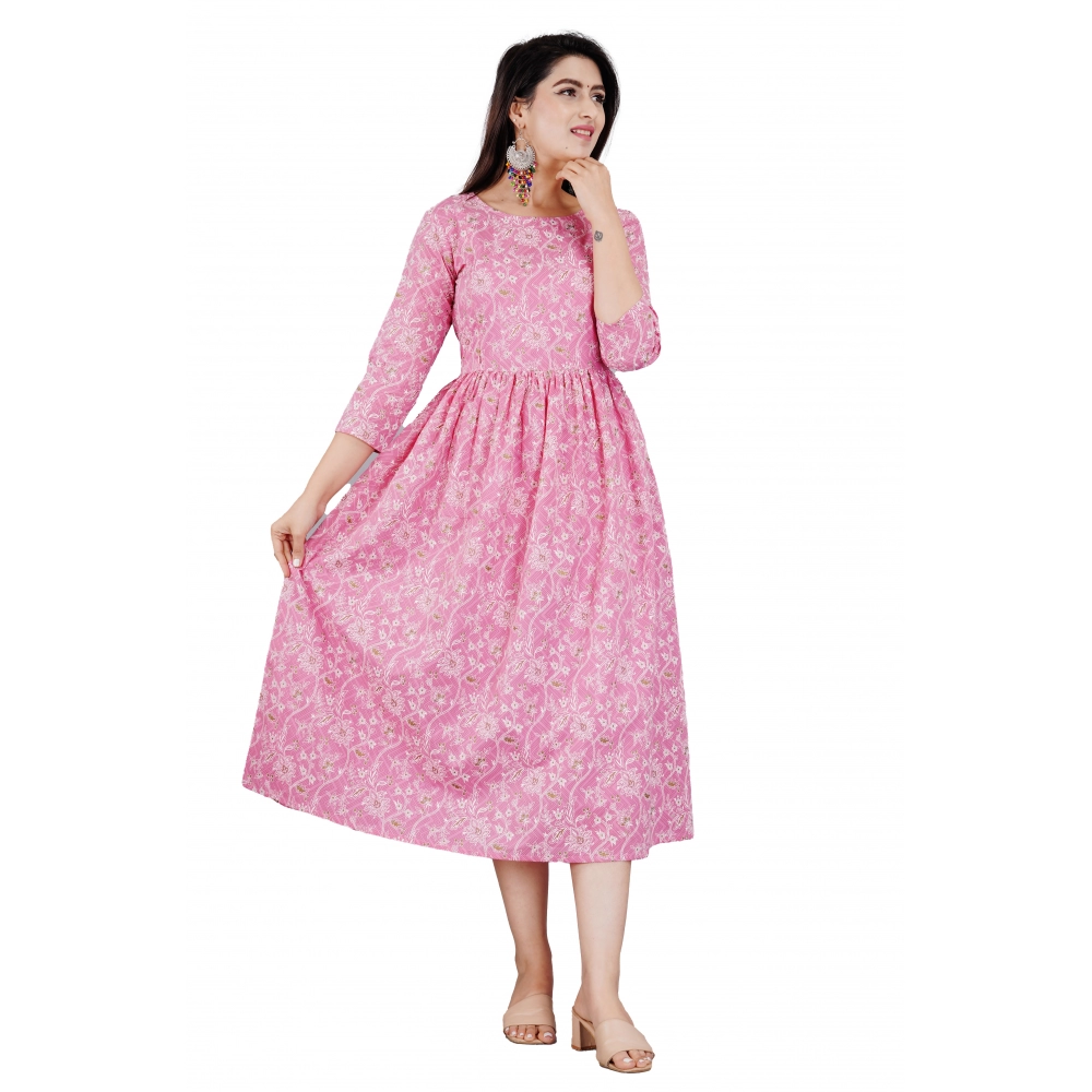 53518404513_9043fa0a8b_o_d-1000x1000-1.webp Generic Women's Casual 3/4 Sleeve Printed Viscose Maternity Feeding Kurti (Baby Pink) - Image 1