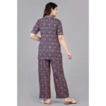 Generic Women's Casual Half Sleeve Printed Viscose Rayon Shirt With Pyjama Pant Night Suit Set (Blue) - Image 5