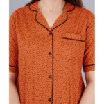 Generic Women's Casual Half Sleeve Printed Viscose Rayon Shirt With Pyjama Pant Night Suit Set (Brown) - Image 4