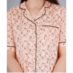 Generic Women's Casual Half Sleeve Printed Viscose Rayon Shirt With Pyjama Pant Night Suit Set (Peach) - Image 3