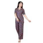 Blue Printed Viscose Rayon Women's Night Suit Set
