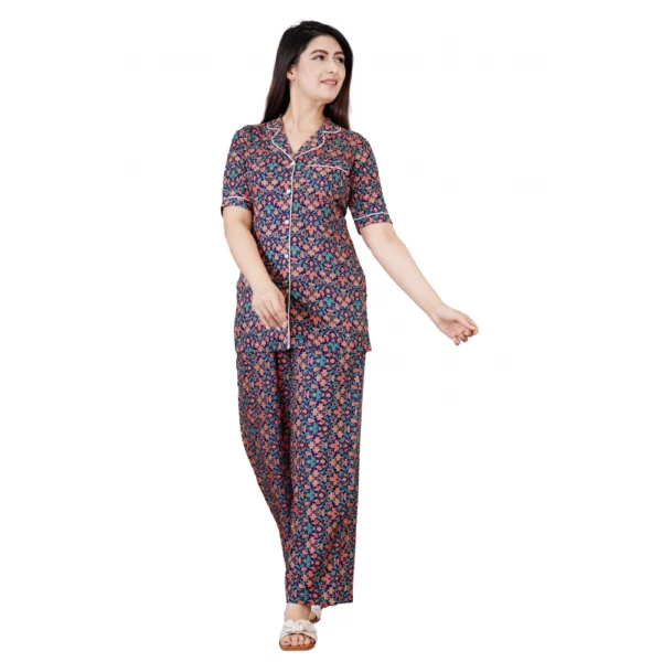 Blue Printed Viscose Rayon Women's Night Suit Set