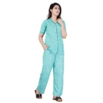Green Printed Viscose Rayon Women's Night Suit Set